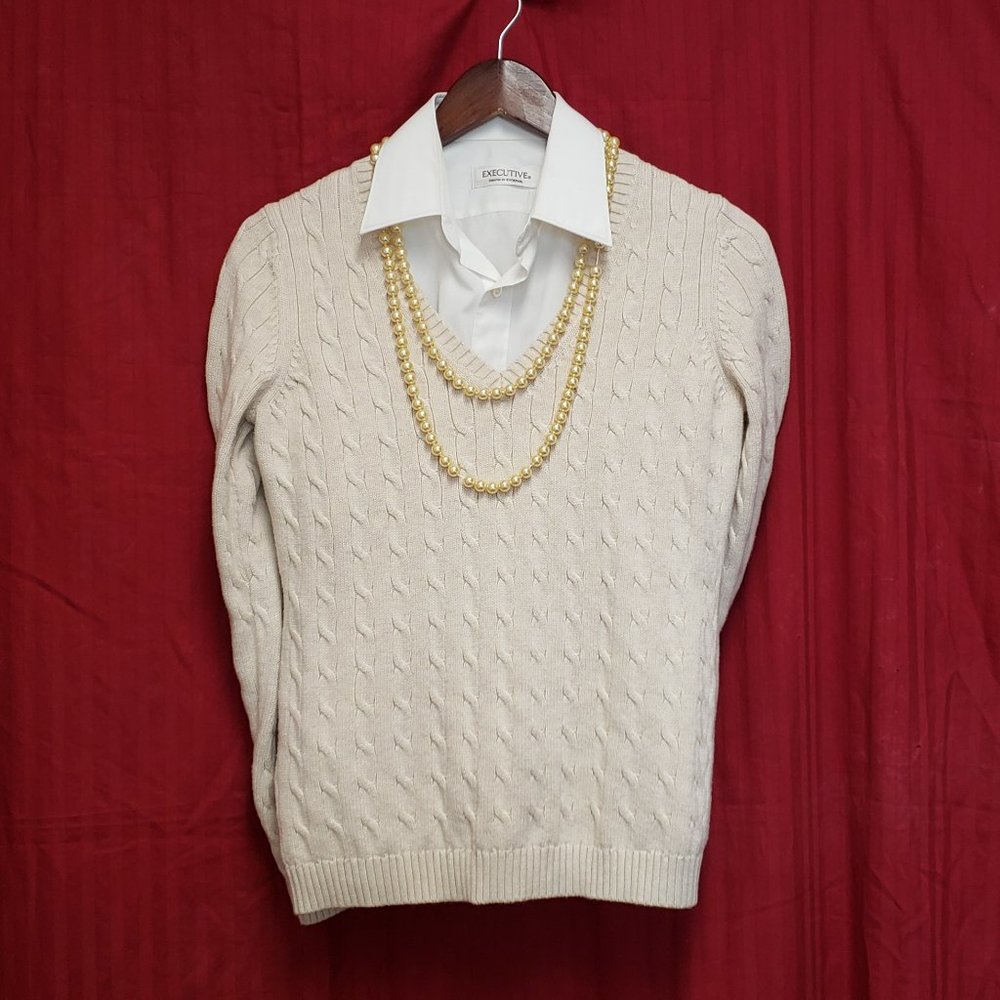 🍁Ann Taylor  LOFT Cream Color Pull Over V-Neck Sweater.  Long Sleeve. Size S.